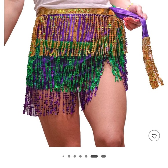 Sequin Mardi Gras Krewe Fringe Skirt in Purple & Gold & Green OS NWOT - Picture 2 of 7